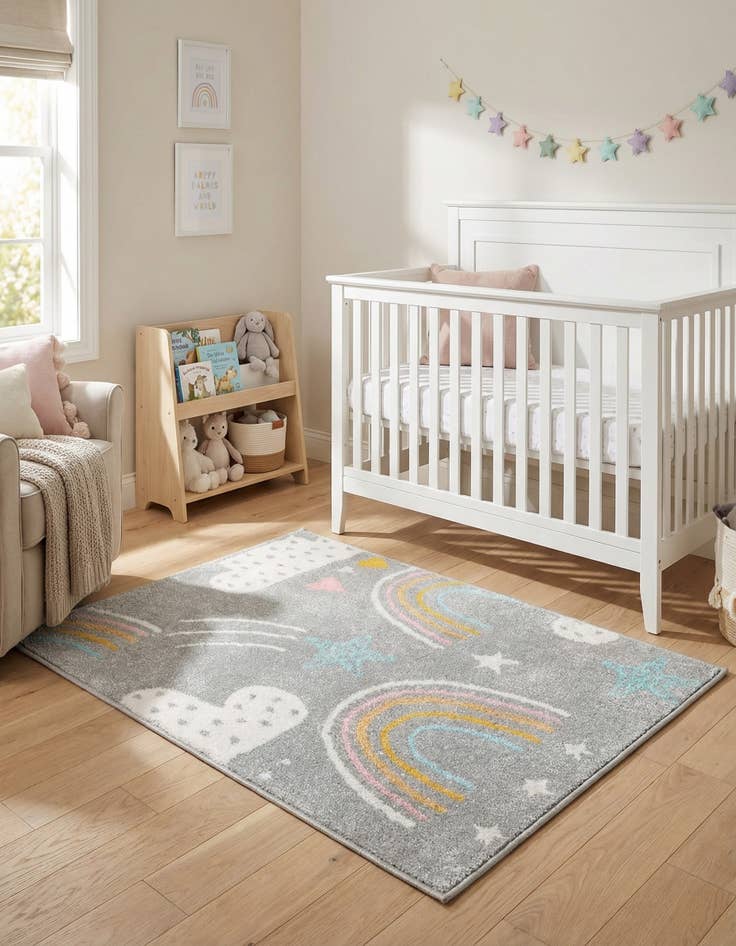 Detail image of 2' 2 x 3' Clouds and Rainbows Whimsy Kids Rug