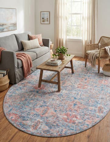 Blue Washable Timeless Oval Rug