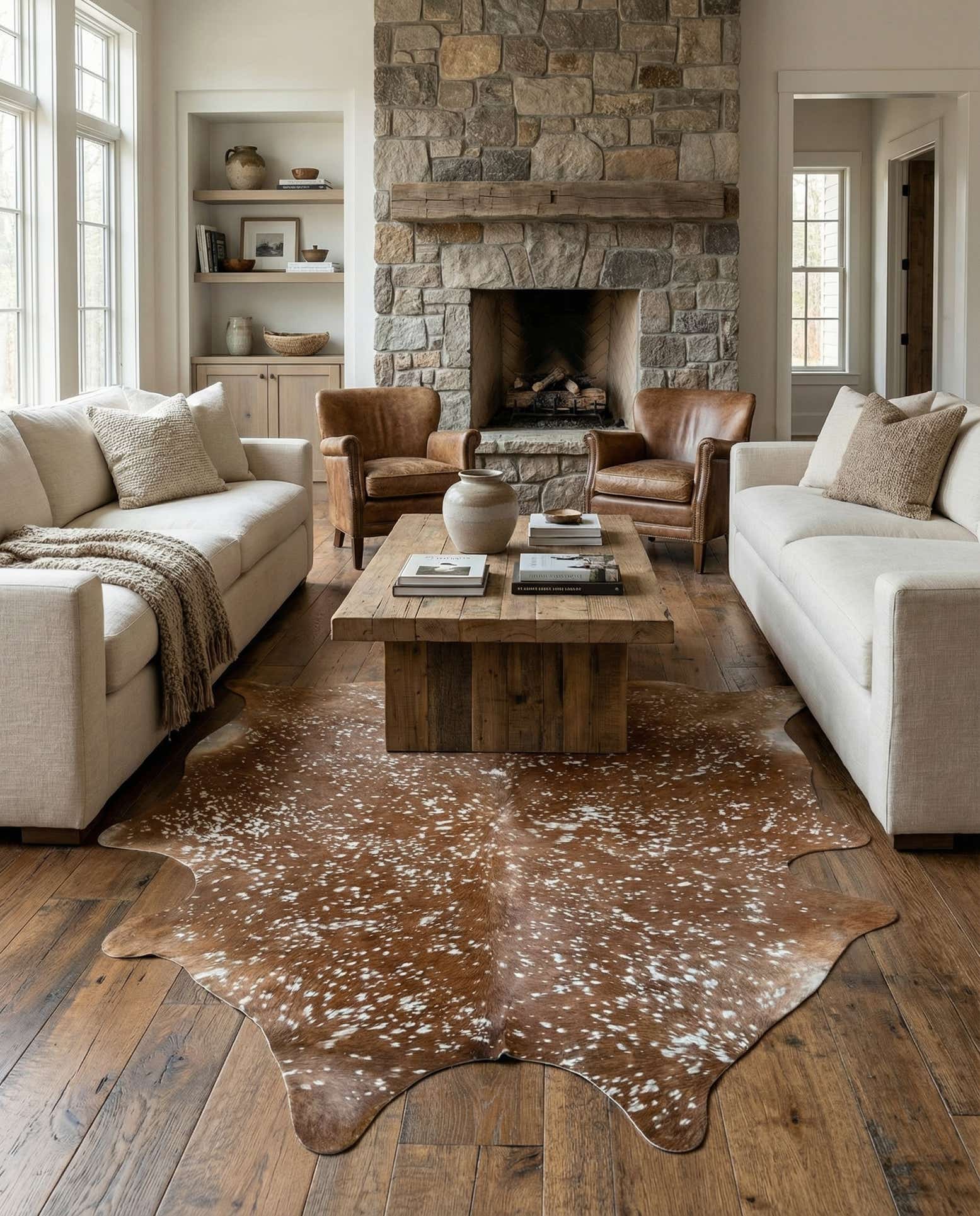 7' 2 x 7' 4 Cowhide Leather Freeform Rug