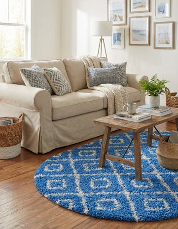 Periwinkle.Blue Lattice Shag Oval Rug