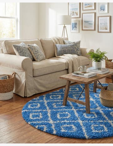 Periwinkle.Blue Trellis Shag Oval Rug