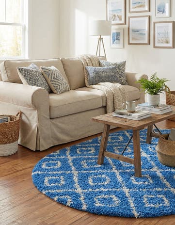 Periwinkle.Blue Lattice Shag Oval Rug