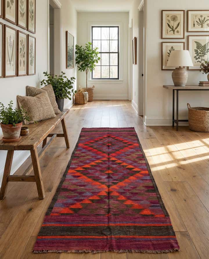 3' 9 x 10' 1 Hand Woven Kilim Modern Wool Runner Rug