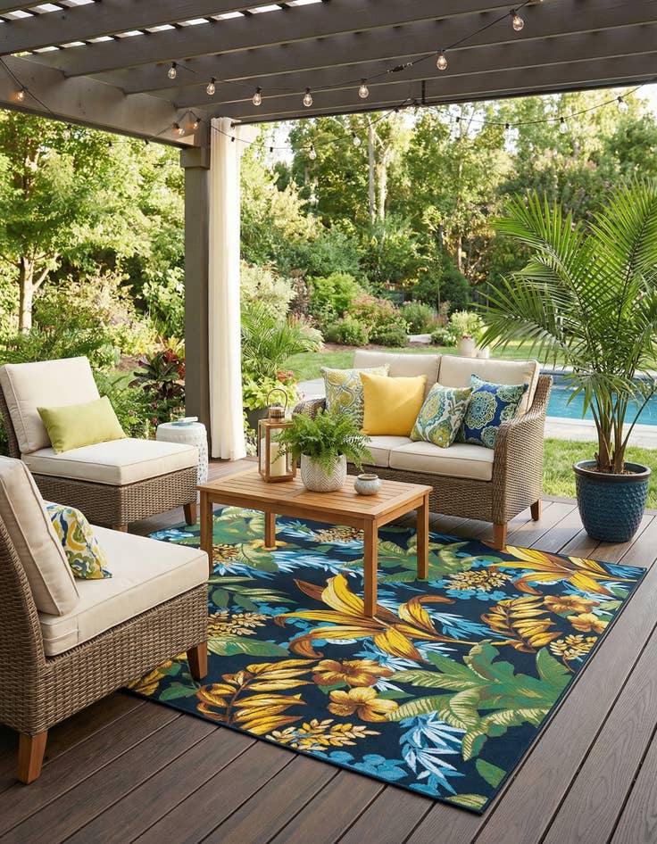 Detail image of 10' x 10'  Washable Botanical Indoor / Outdoor Square Rug
