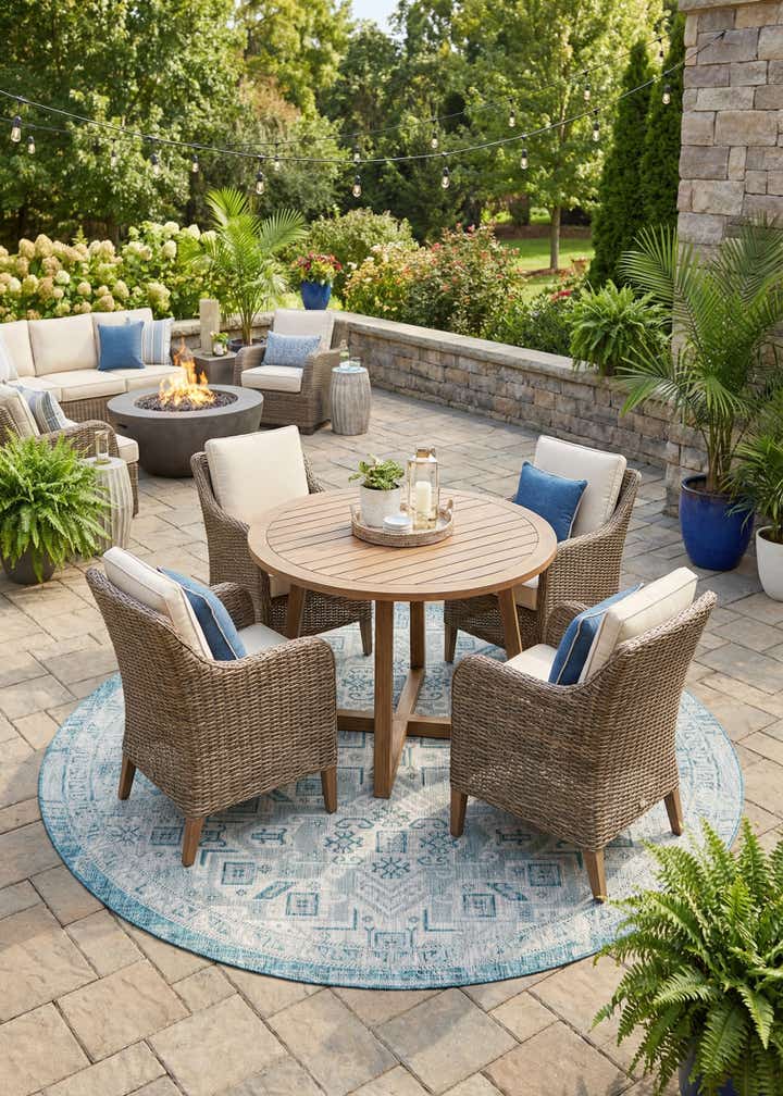 10' x 10' Easy-Clean Aztec Indoor / Outdoor Round Rug