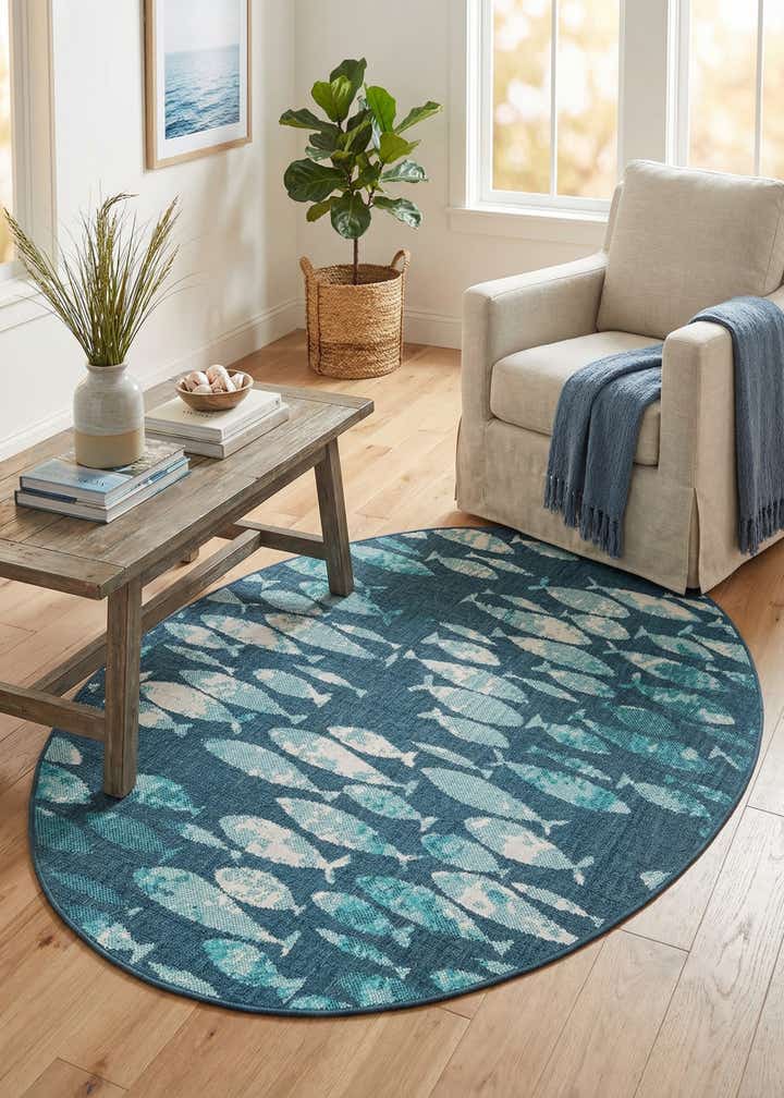 4' x 6' Easy-Clean Coastal Indoor / Outdoor Oval Rug