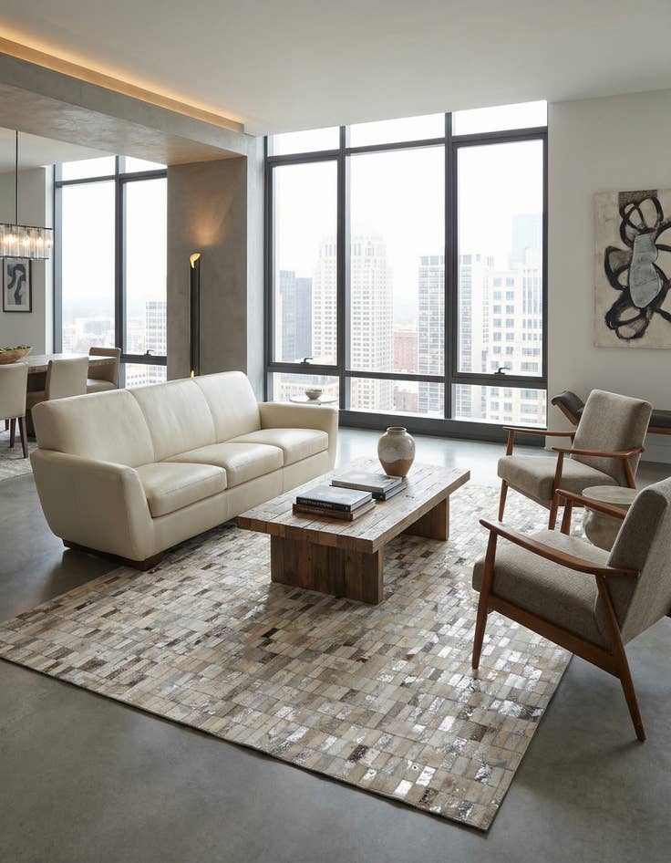 Detail image of  5' 3 x 8' 3 Cowhide - Patchwork Rug