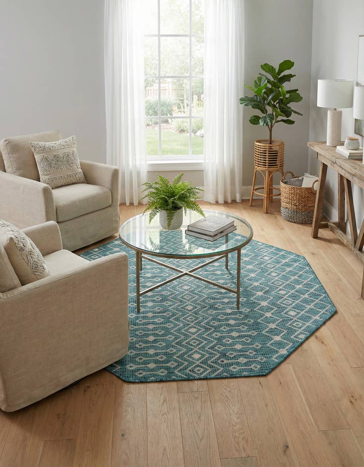 Detail image of 5' 3 x 5' 3  Washable Trellis Indoor / Outdoor Octagon Rug
