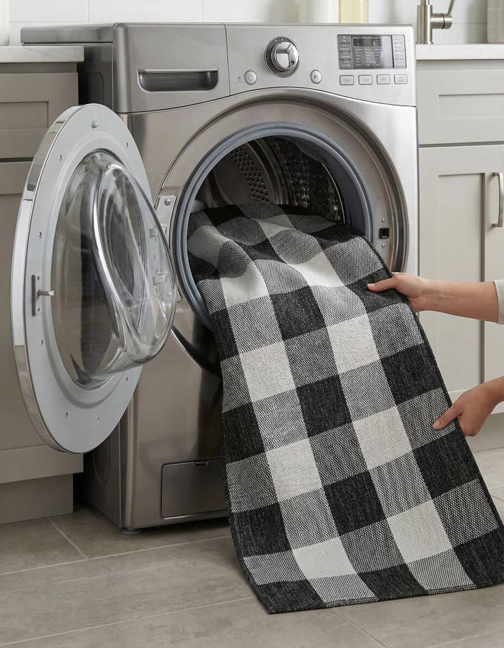 Detail image of  2' 7 x 12'  Washable Checkered Indoor / Outdoor Runner Rug