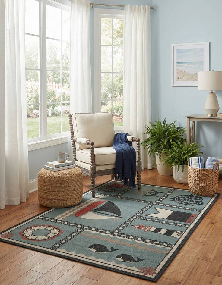 Detail image of 4' x 6'  Washable Coastal Indoor / Outdoor Rug