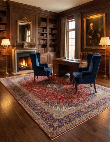 9' 9 x 13' Hand Knotted Kashan Persian Wool Rug