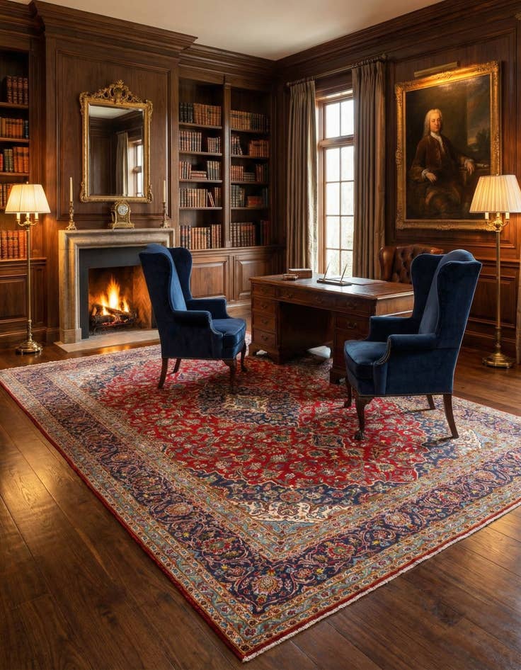 Detail image of  9' 9 x 13'  Hand Knotted Kashan Persian Wool Rug