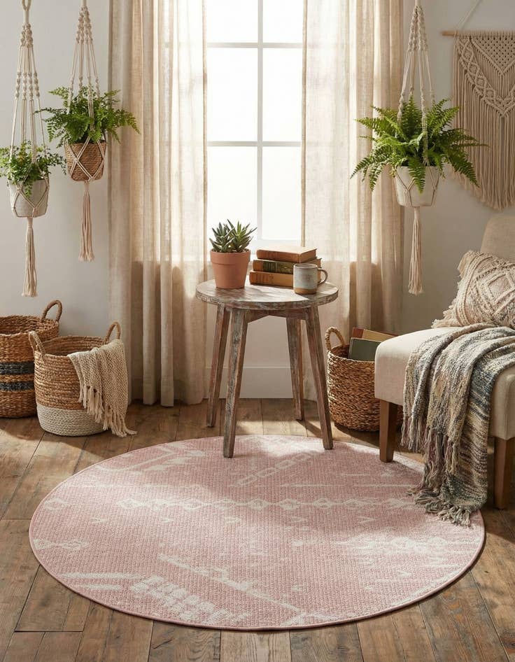 Detail image of 3' x 3'  Washable Bohemian Indoor / Outdoor Round Rug