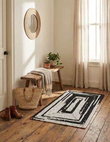 Black and White Handmade Braided Chindi Rug