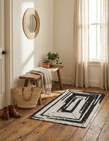 Black and White Handmade Braided Chindi Rug