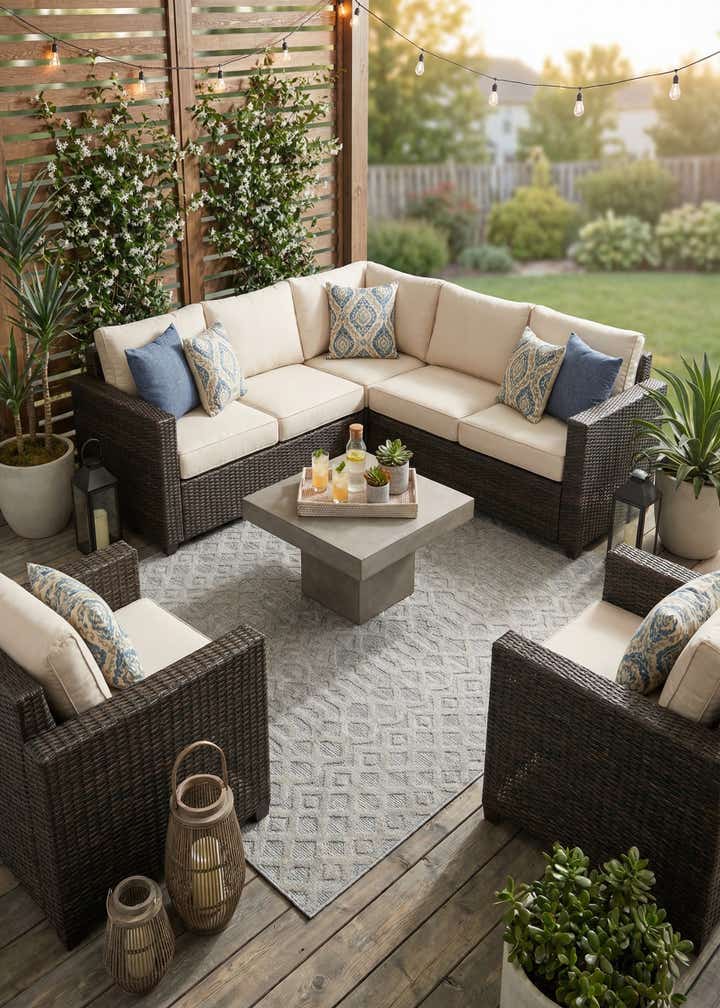7' 10 x 10' Easy-Clean Trellis Textured Indoor / Outdoor Rug