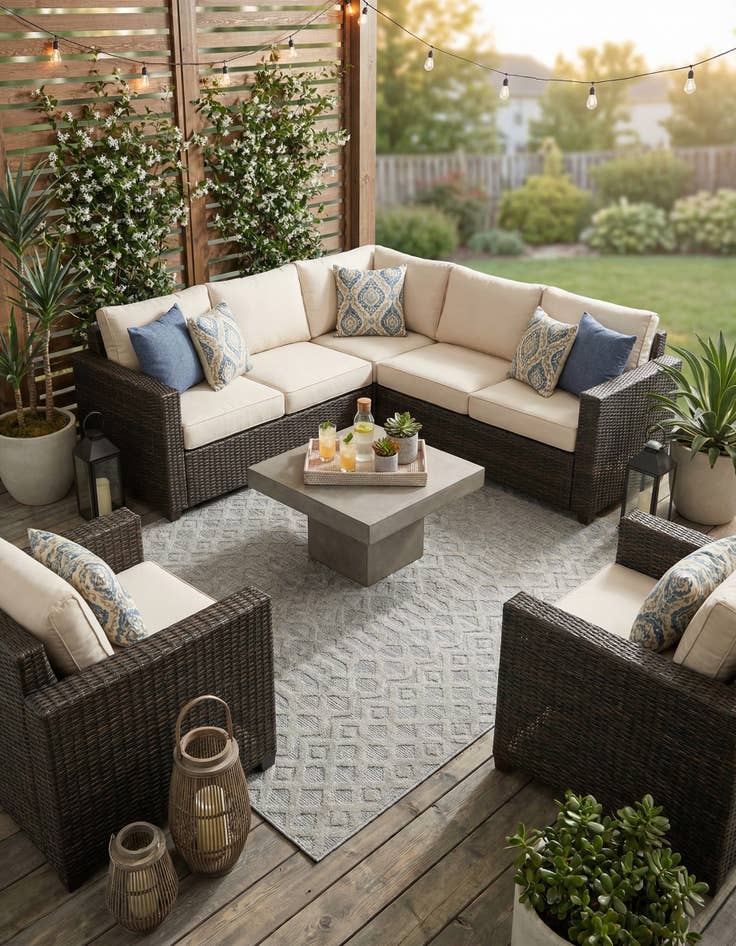 Detail image of 7' 10 x 10' Easy-Clean Trellis Textured Indoor / Outdoor Rug
