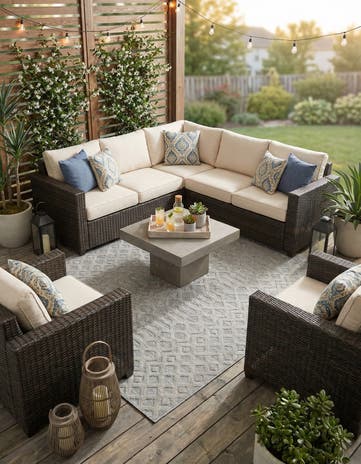 7' 10 x 10' Easy-Clean Trellis Textured Indoor / Outdoor Rug