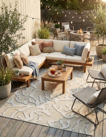 Beige and Ivory Easy-Clean Sabrina Soto Indoor / Outdoor Rug