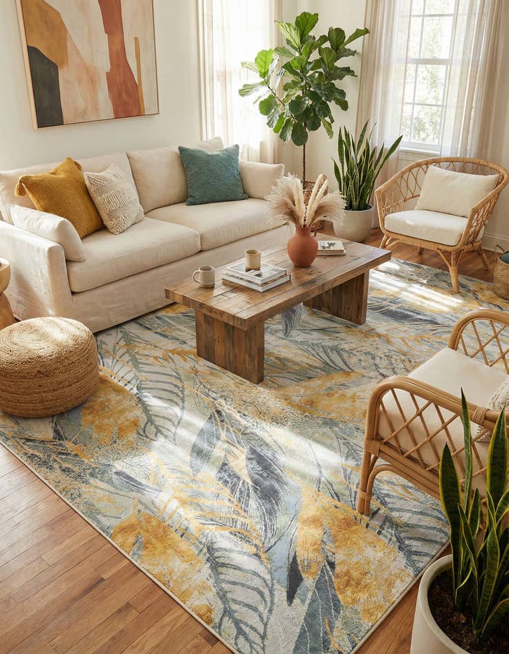 Detail image of 9' x 12' Easy-Clean Botanical Indoor / Outdoor Rug