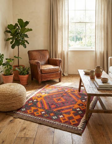 4' x 4' 3 Hand Woven Kilim Maymana Wool Square Rug