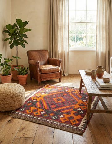 4' x 4' 3 Hand Woven Kilim Maymana Wool Square Rug