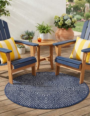 Navy Blue Easy-Clean Sabrina Soto Indoor / Outdoor Round Rug