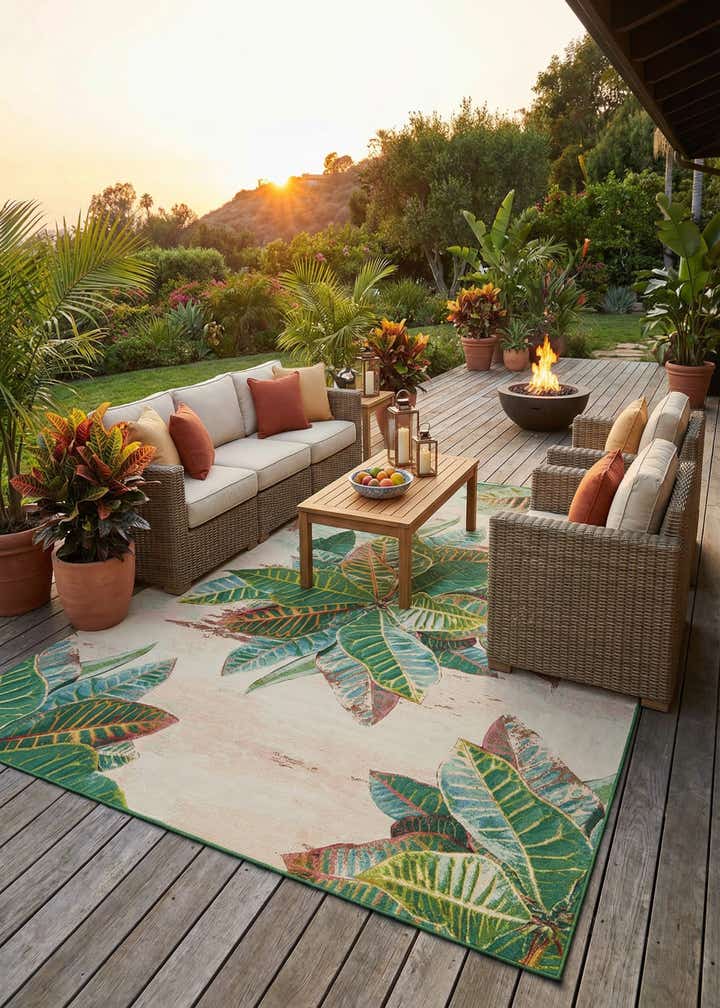 10' x 13' Easy-Clean Botanical Indoor / Outdoor Rug