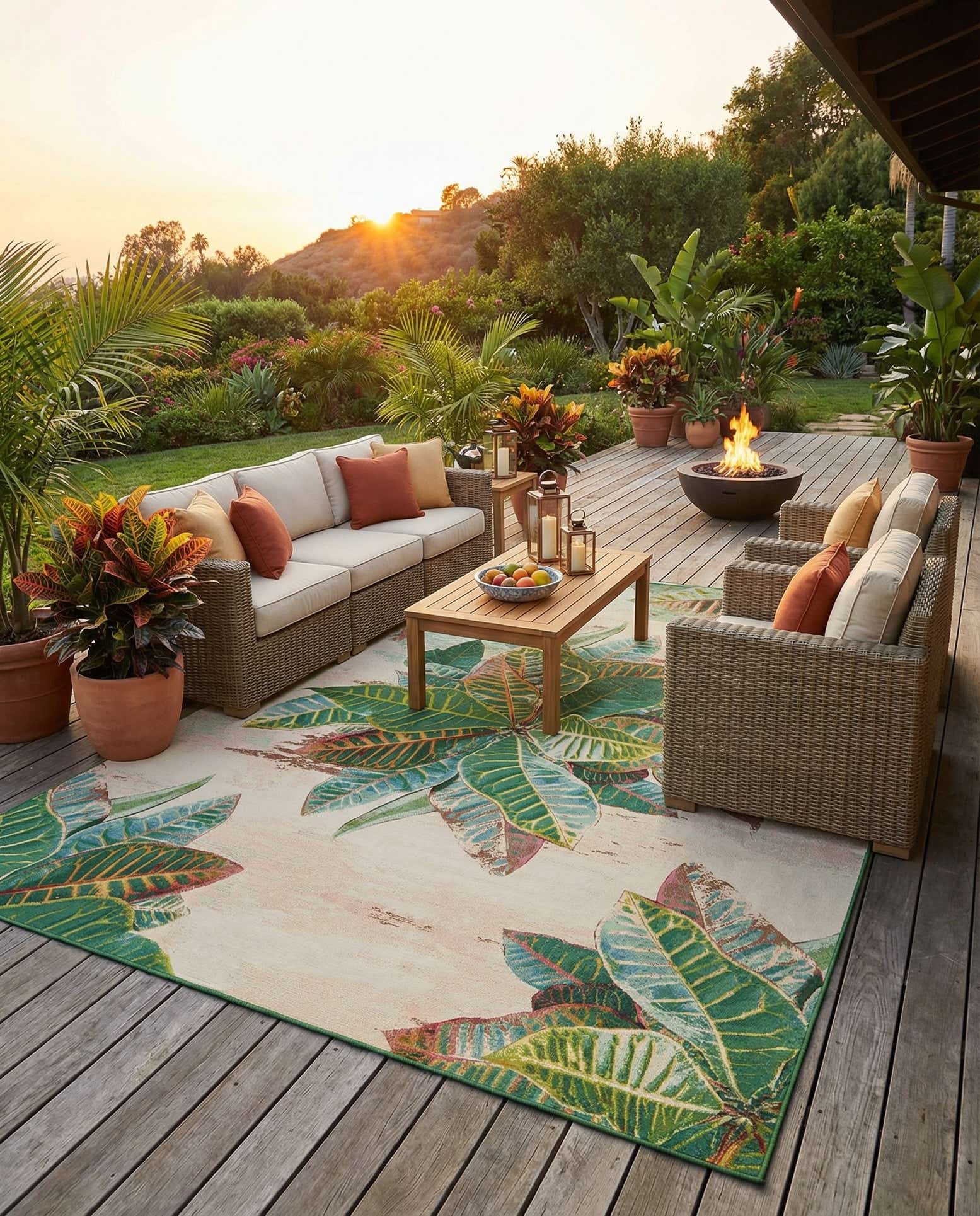 10' x 13' Easy-Clean Botanical Indoor / Outdoor Rug