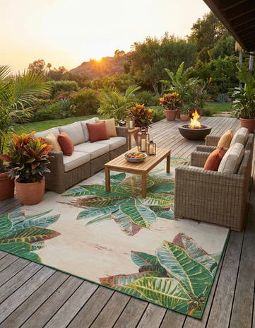 10' x 13' Easy-Clean Botanical Indoor / Outdoor Rug