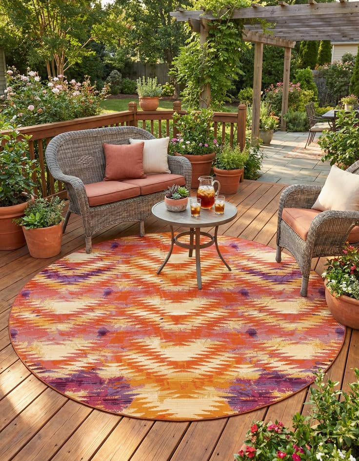 Detail image of 8' x 8' Easy-Clean Modern Indoor / Outdoor Round Rug