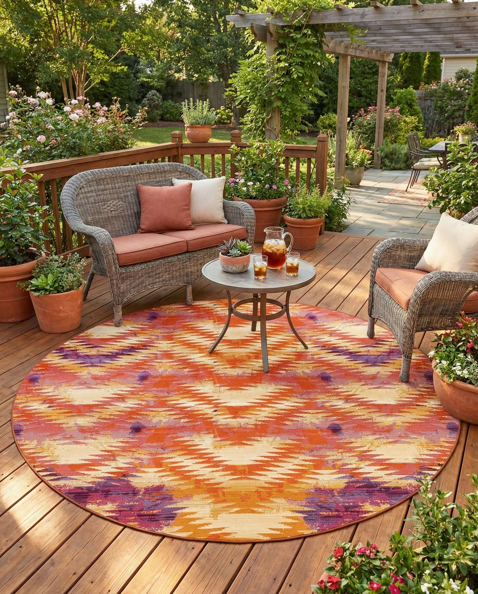 8' x 8' Easy-Clean Modern Indoor / Outdoor Round Rug
