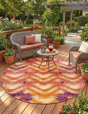 Red Easy-Clean Modern Indoor / Outdoor Round Rug