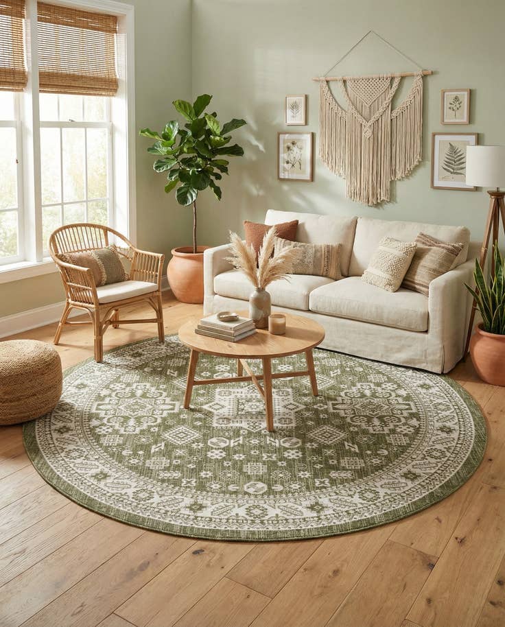 Detail image of 10' x 10' Easy-Clean Aztec Indoor / Outdoor Round Rug
