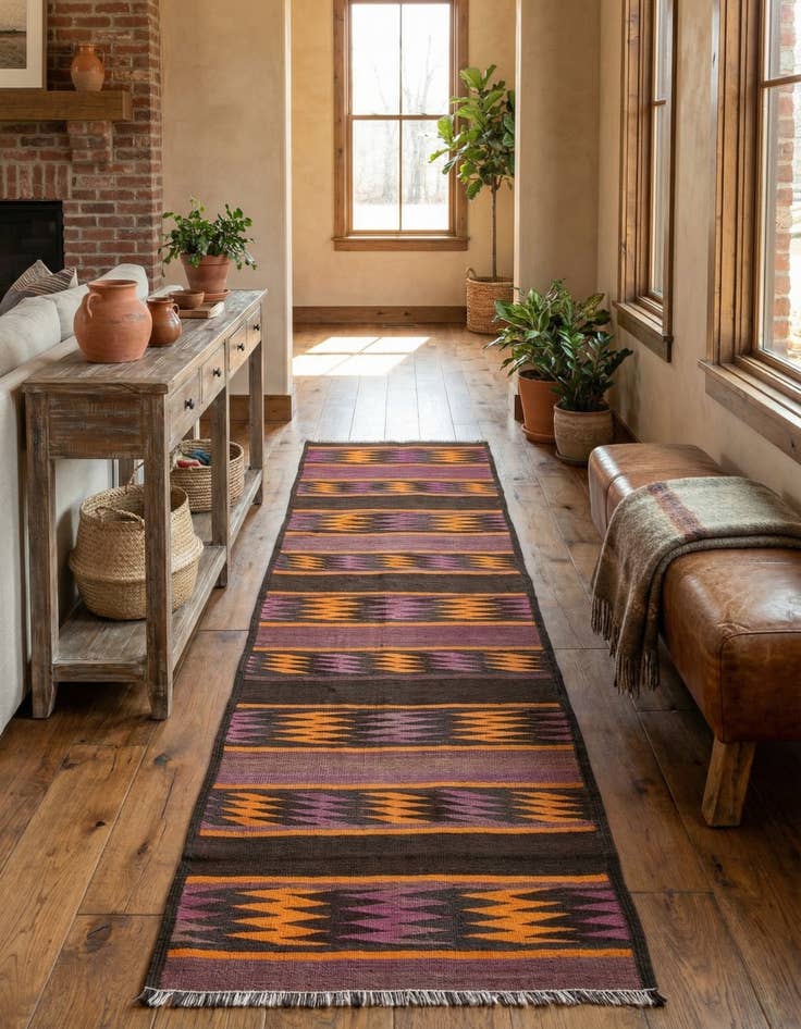 Detail image of 2' 5 x 10' 4  Hand Woven Kilim Fars Wool Runner Rug