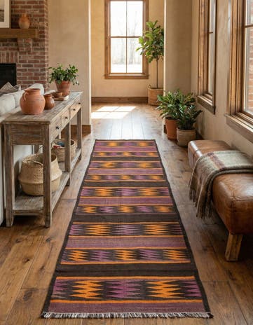 2' 5 x 10' 4 Hand Woven Kilim Fars Wool Runner Rug
