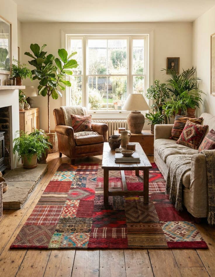 Detail image of 5' 5 x 7' 9  Hand Woven Kilim Patchwork Wool Rug