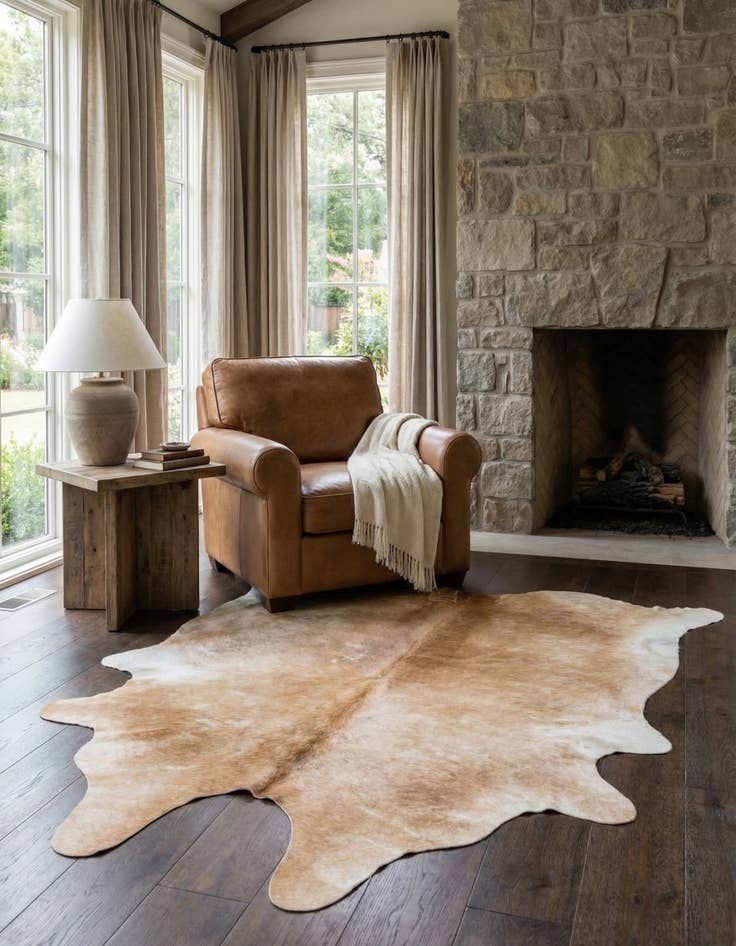 Detail image of 6' 3 x 6' 8 Cowhide Leather Freeform Rug