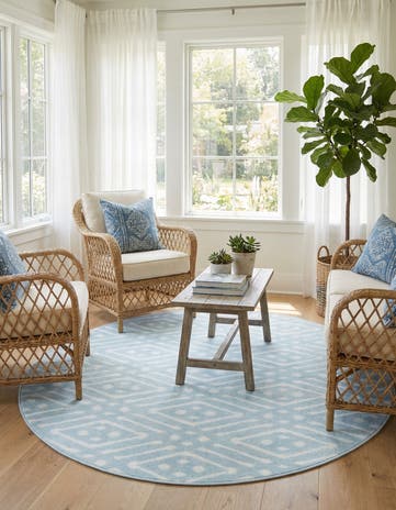 Light Blue Easy-Clean Sabrina Soto Ella Indoor / Outdoor Round Rug