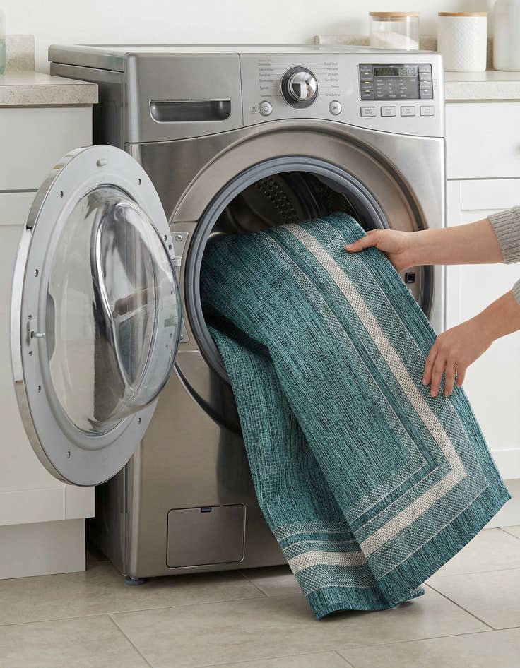 Detail image of  5' 3 x 5' 3  Washable Border Indoor / Outdoor Square Rug