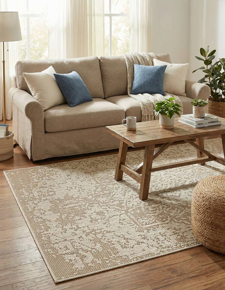 Detail image of  4' 1 x 6' 1  Washable Traditional Indoor / Outdoor Rug