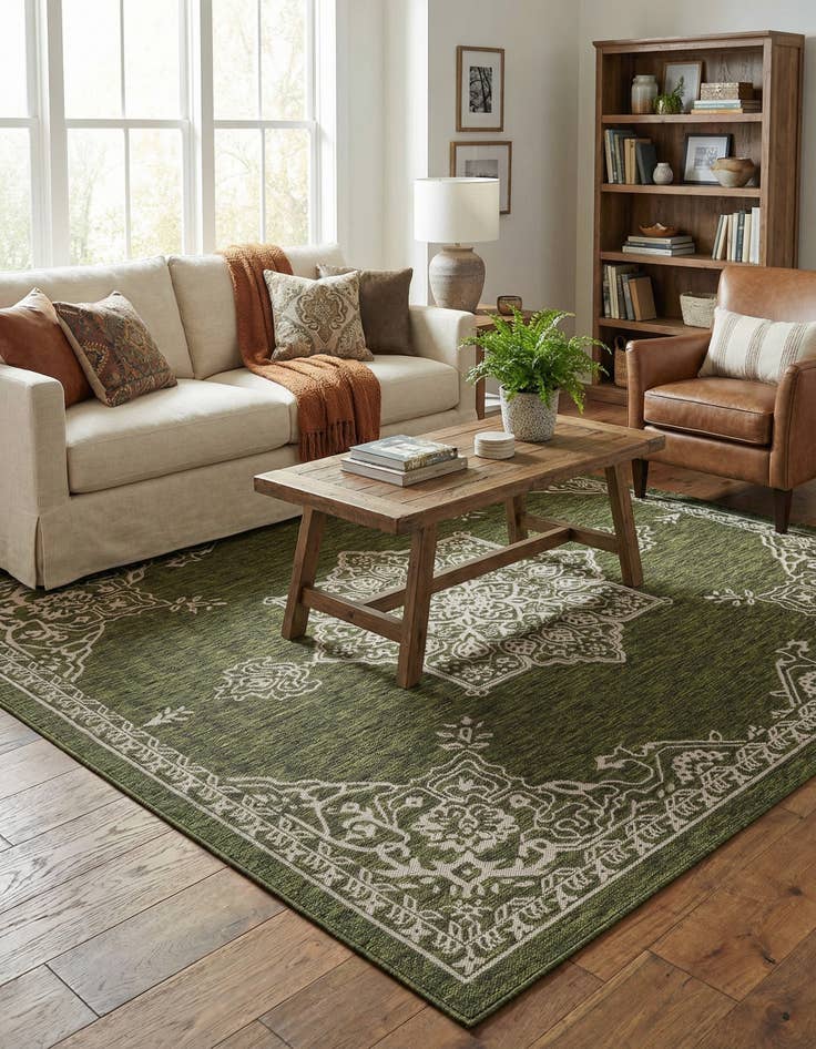 Detail image of  7' 10 x 7' 10  Washable Traditional Indoor / Outdoor Square Rug