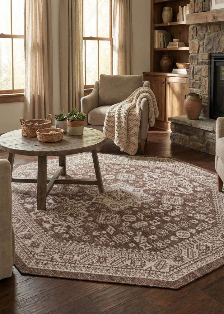 7' 10 x 7' 10 Easy-Clean Aztec Indoor / Outdoor Octagon Rug