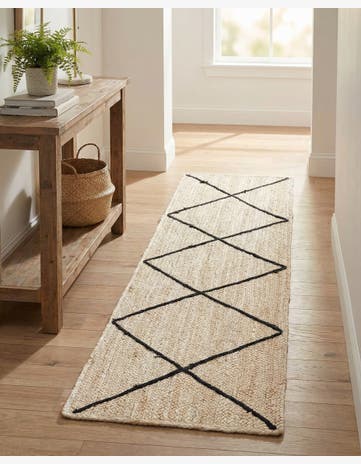 Ivory and Black Handmade Braided Jute Runner Rug