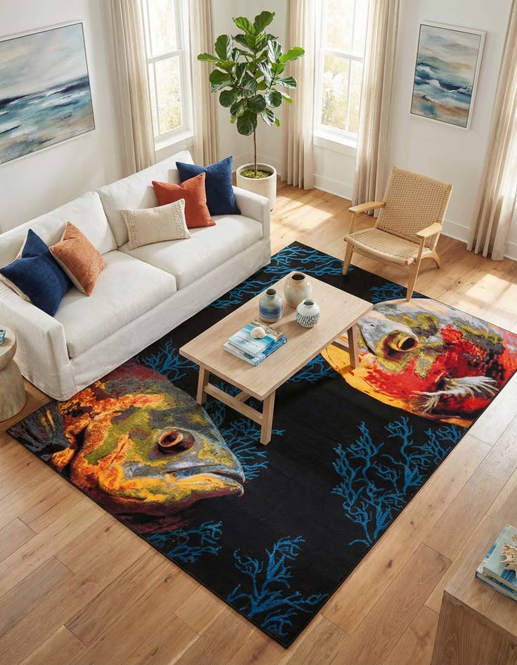 Detail image of  7' 10 x 10'  Washable Coastal Indoor / Outdoor Rug