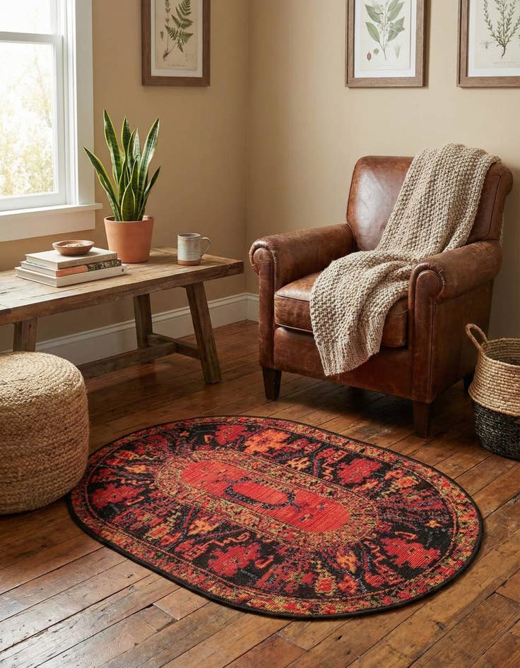 Detail image of 2' 2 x 3' Easy-Clean Tribal Indoor / Outdoor Oval Rug
