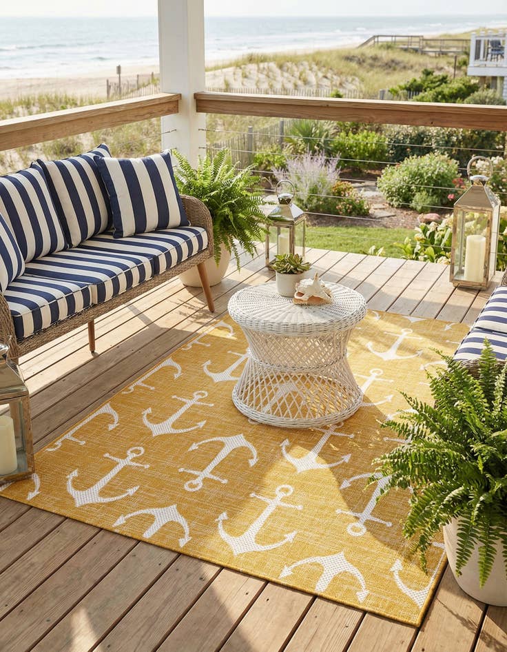 Detail image of  5' 3 x 5' 3  Washable Coastal Indoor / Outdoor Square Rug