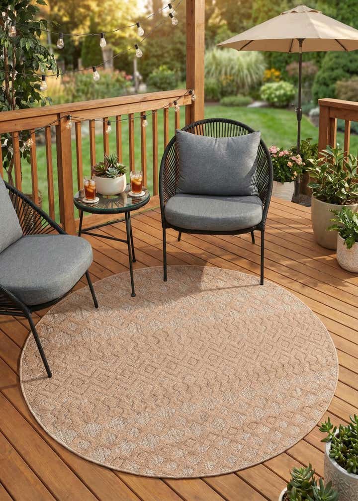 4' x 4' Easy-Clean Trellis Textured Indoor / Outdoor Round Rug