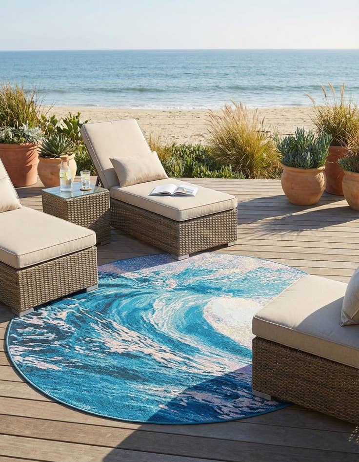 Detail image of 5' 3 x 5' 3  Washable Modern Indoor / Outdoor Round Rug