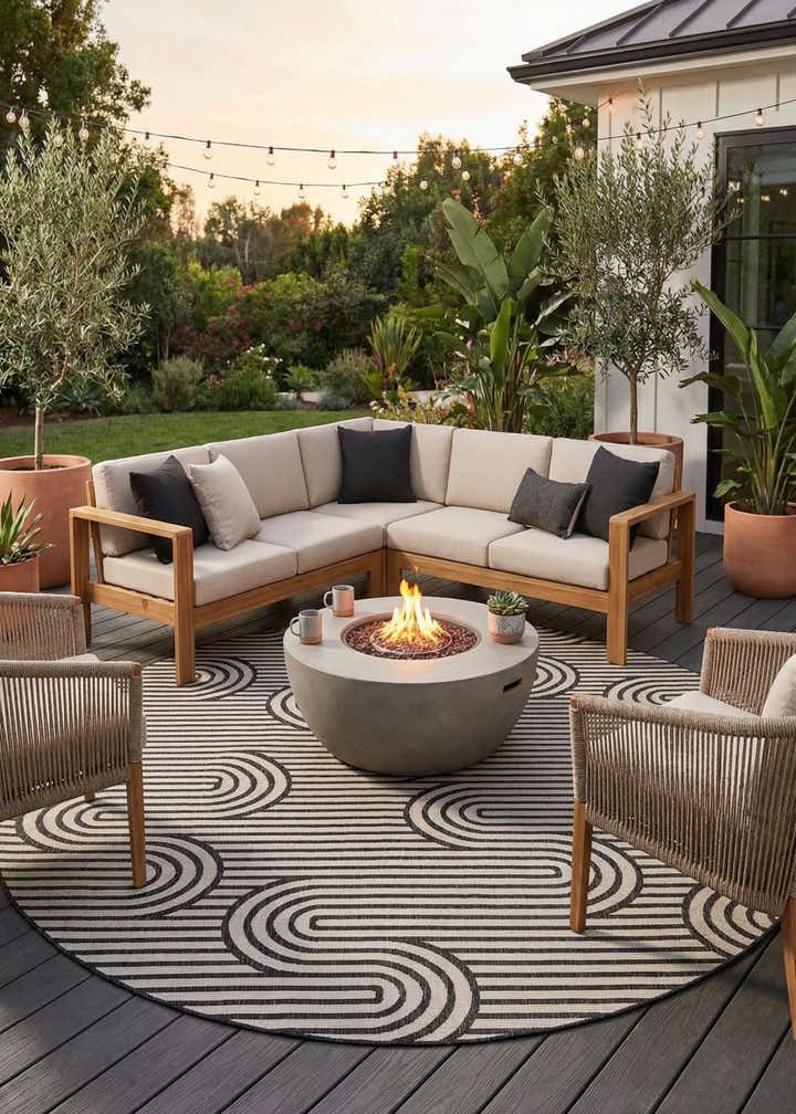 12' x 12' Easy-Clean Modern Indoor / Outdoor Round Rug